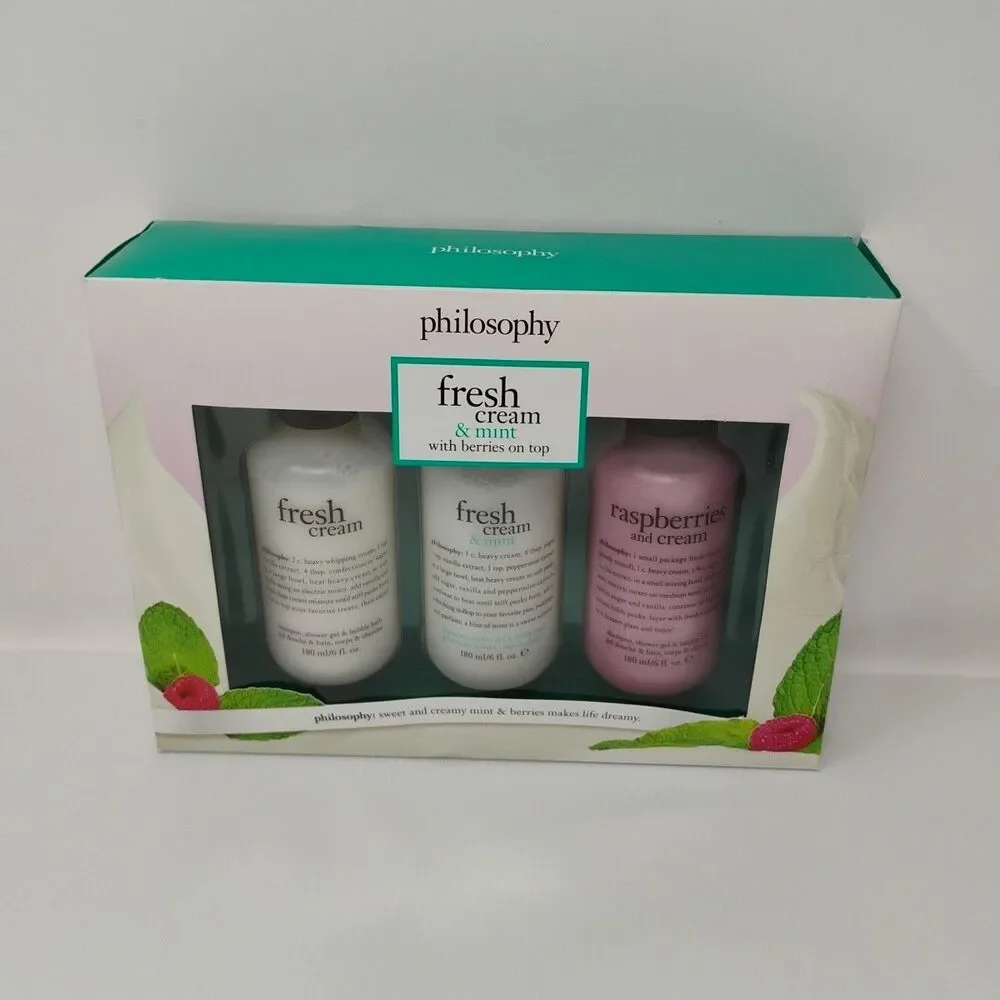 Philosophy Raspberries and Cream + Fresh Cream‎ & Mint 6oz Shampoo Gift Set of 3